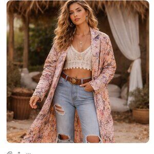 dRA Ginny Quilted Long Duster Floral Button Coat size small